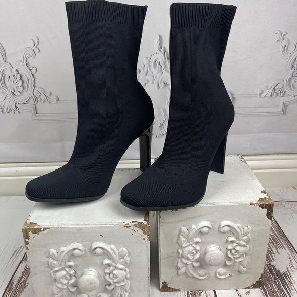 Knit Fabric Above Ankle Heeled Booties - Picture 4 of 10